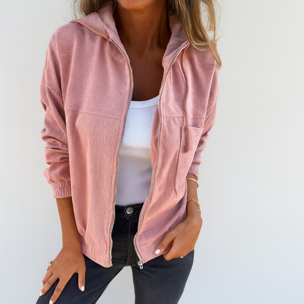 Sweat à capuche zippé en velours côtelé