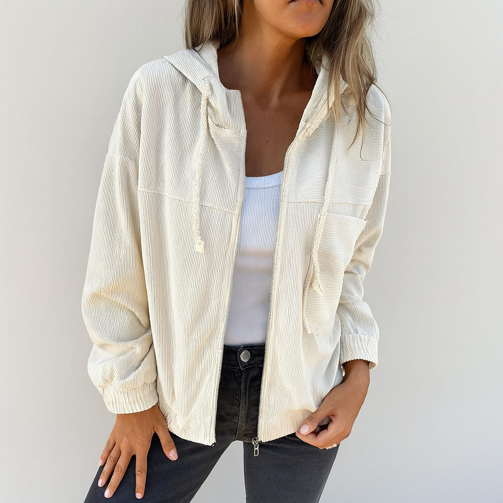 Sweat à capuche zippé en velours côtelé