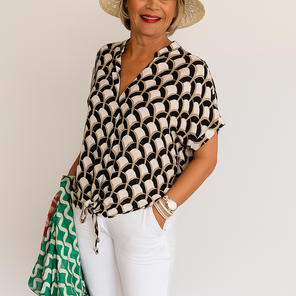 Ashley™ | V-Ausschnitt Lässiges Top & Druck